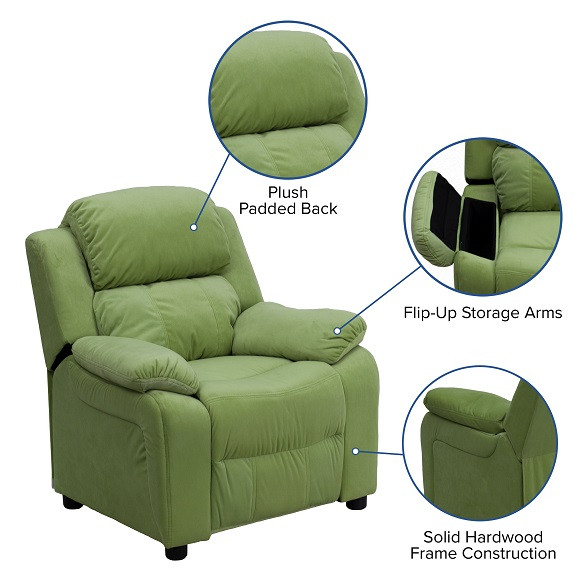 Kids Recliner Microfiber with Storage Arms Avocado