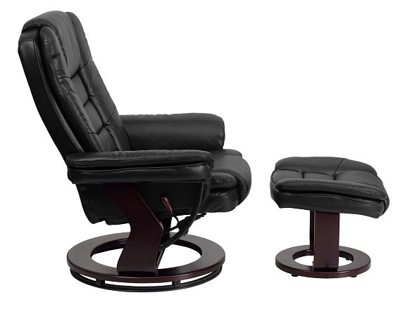 Diplomat Black Swivel Recliner and Ottoman Side View