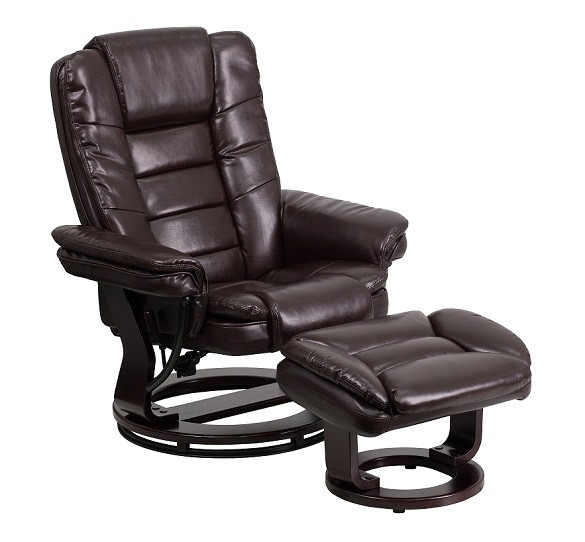 Diplomat Brown Swivel Recliner and Ottoman