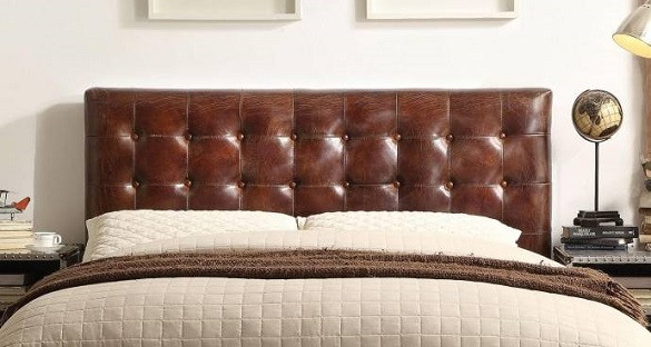 Malcolm Vintage Metal Upholstered Queen Size Bed Headboard Detail