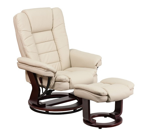 Diplomat Beige Swivel Recliner and Ottoman