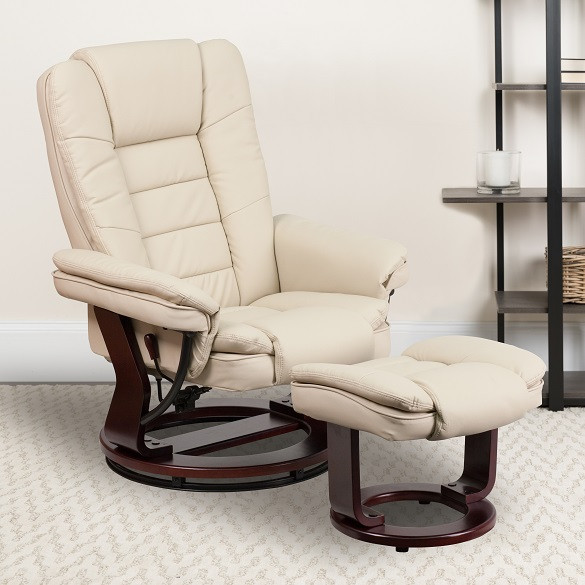 Diplomat Beige Swivel Recliner and Ottoman Room