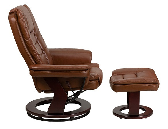 Diplomat Toffee Swivel Recliner and Ottoman Side View