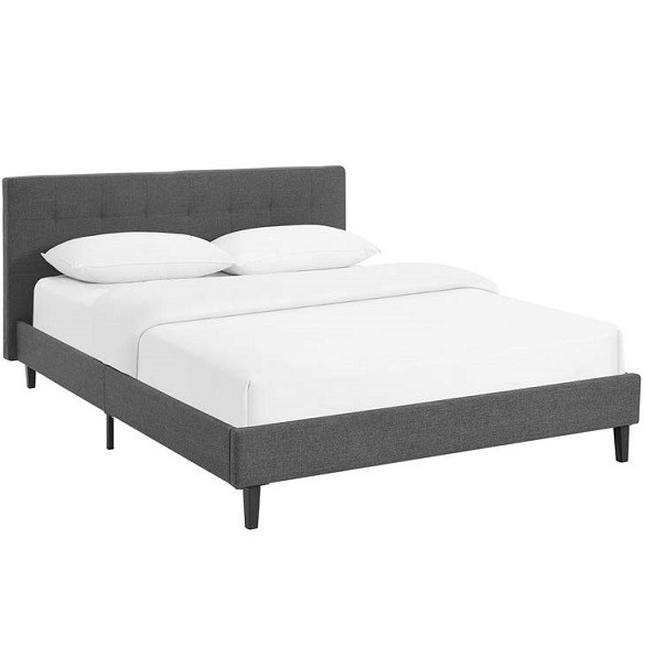 Paxton Grid Tufted Queen Size Platform Bed Dark Grey