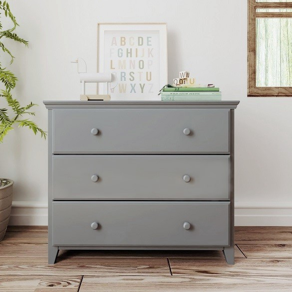 Almere Gray 3 Drawer Chest Front View Room