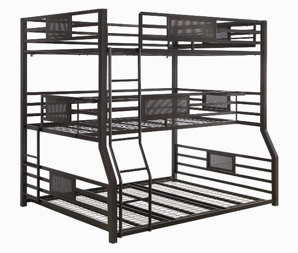 Triad Metal Full over Twin XL over Queen Triple Bunk Bed Angled View