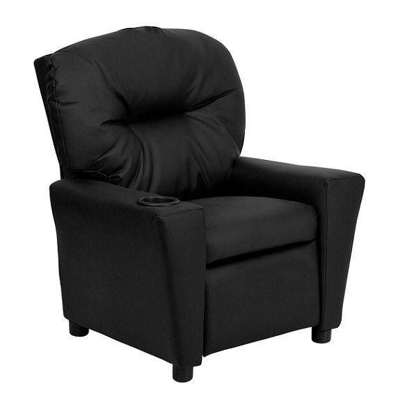 Leather Kids Recliner with Cup Holder Black