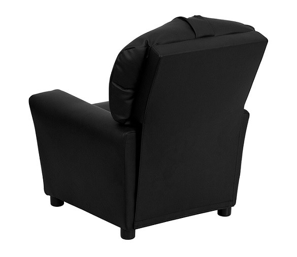 Leather Kids Recliner with Cup Holder Back View Black