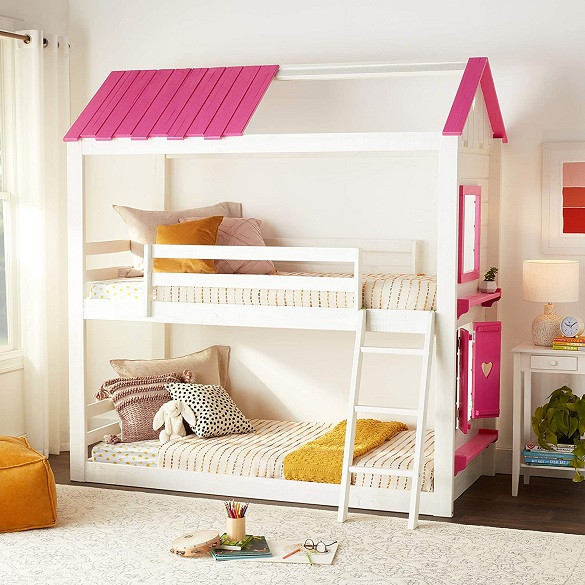 English Cottage Twin Low Bunk Bed-No Curtains Room 2