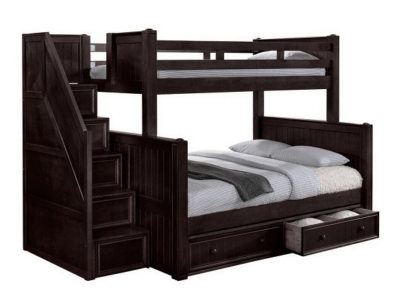 Foster Espresso Twin over Full Bunk Bed with Stairs shown with Optional Set of 2 Underbed Storage Drawers