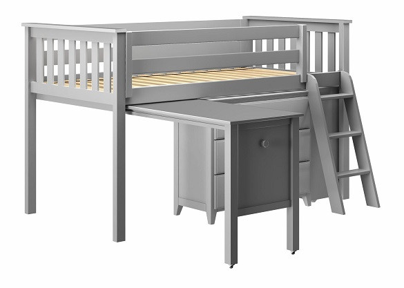 Almere Gray Twin Low Loft Bed with Desk and Dresser Left Side View
