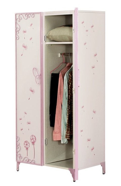 Kaia White and Purple Butterfly Girls Armoire Right Side Open