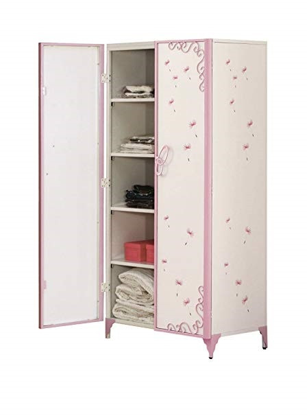 Kaia White and Purple Butterfly Girls Armoire Left Side Open