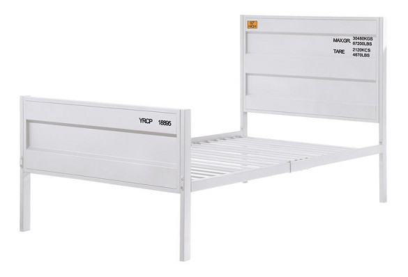 Shipping Container White Full Size Metal Bed Frame Angled View