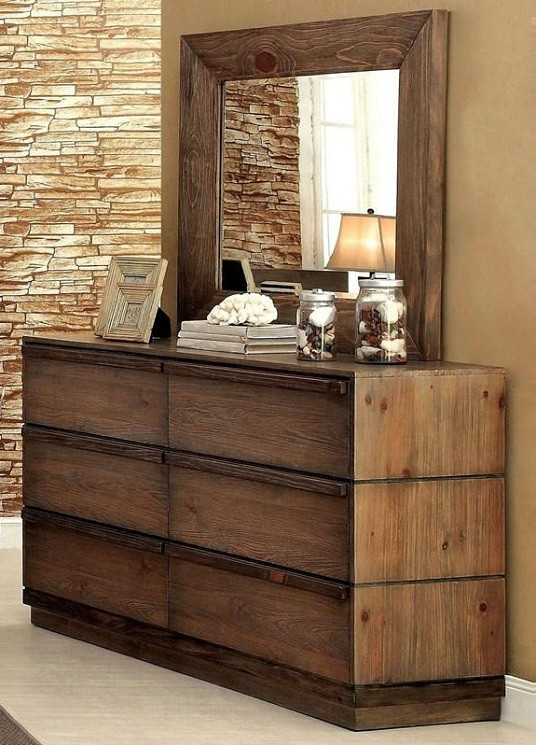 Calistoga Burnished Brown Wooden Mirror shown with Optional 6 Drawer Dresser Room