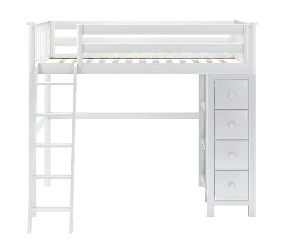 Anaya White Twin Loft Bed with Storage Front View
