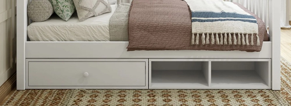 Caleb's White Optional Single Under Bed Storage Drawer and Cubby Front View Room