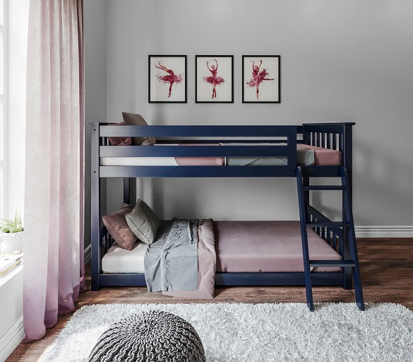 Brody Blue Low Bunk Beds for Kids Front View Room