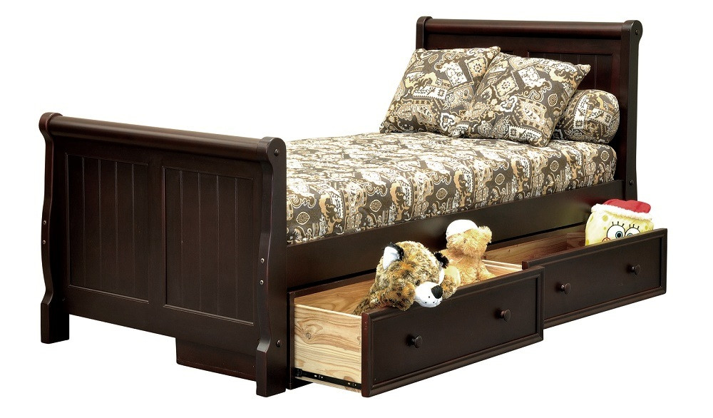 Foster Espresso Twin Sleigh Bed shown with Optional Set of 2 Under Bed Storage Drawers