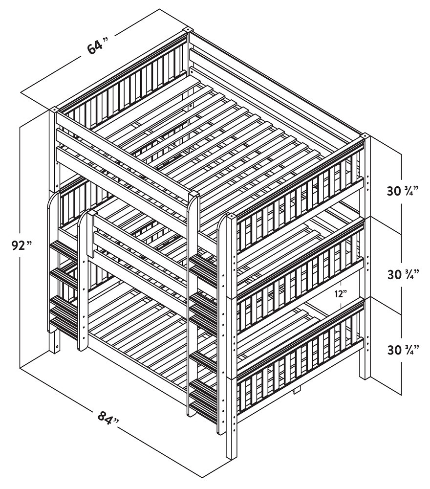 Leta Natural Queen Triple Bunk Bed Dimensions