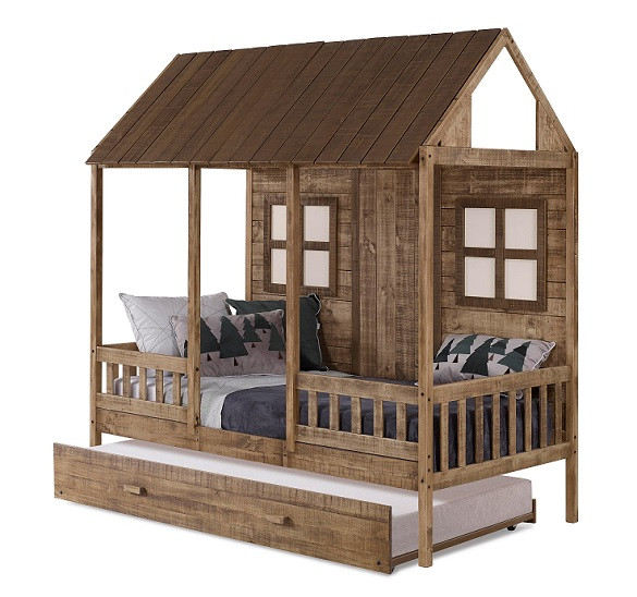 Front Porch Weathered Wood Twin House Bed shown with Optional Twin Trundle