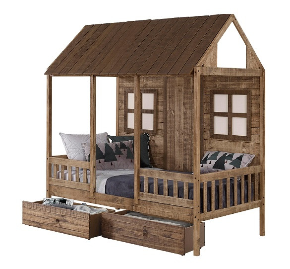 Front Porch Weathered Wood Twin House Bed shown with Optional Underbed Storage Drawers