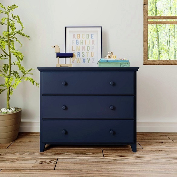 Baldwin Blue 3 Drawer Chest Front View Room