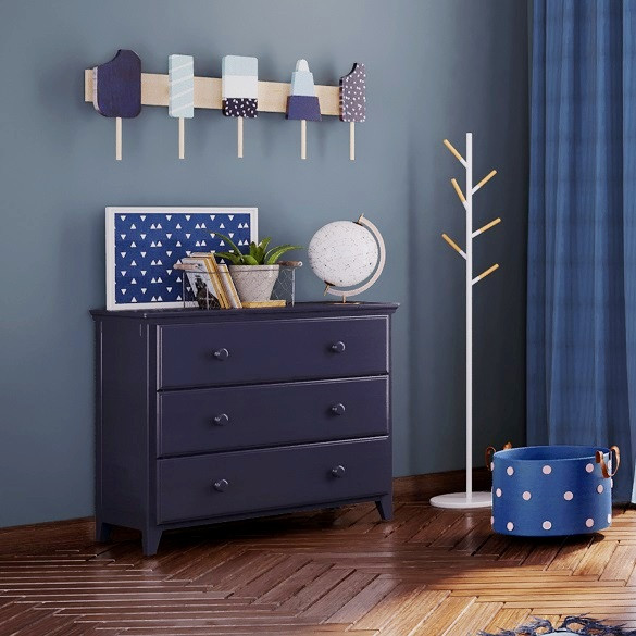 Baldwin Blue 3 Drawer Chest Angled View Room 2