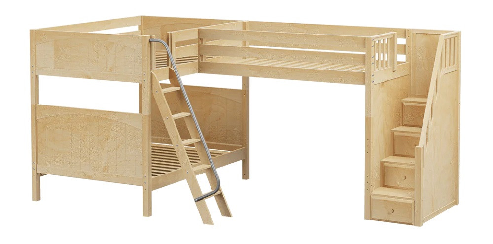 Elkhart Natural Full Size Sleeps 4 Bunk Beds with Stairs-Panel Ends Angled View Room