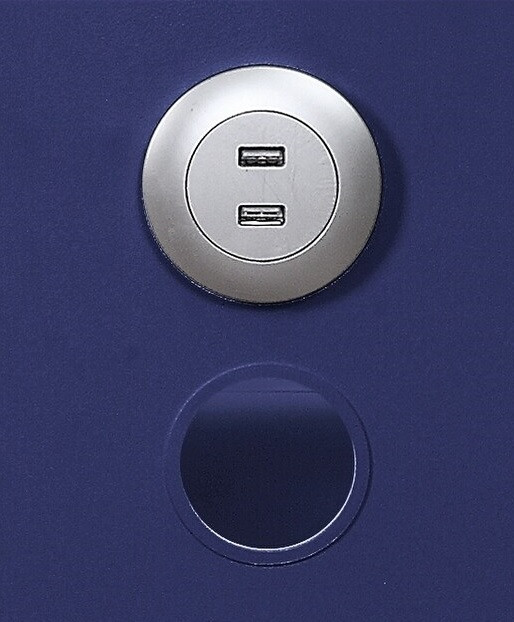 Shipping Container Blue Metal Nightstand usb port detail