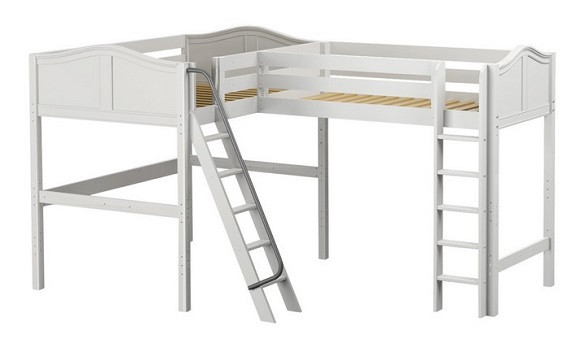 Perdue White Full Twin Corner L Shaped Loft Bed