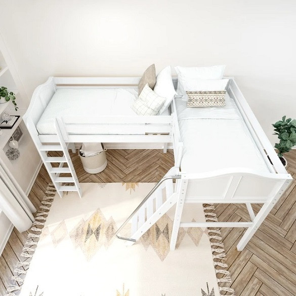 Perdue White Twin Twin Corner L Shaped Loft Bed Top View Room