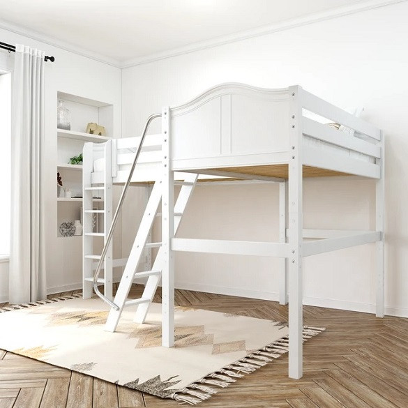 Perdue White Twin Twin Corner L Shaped Loft Bed Right Side End View Room