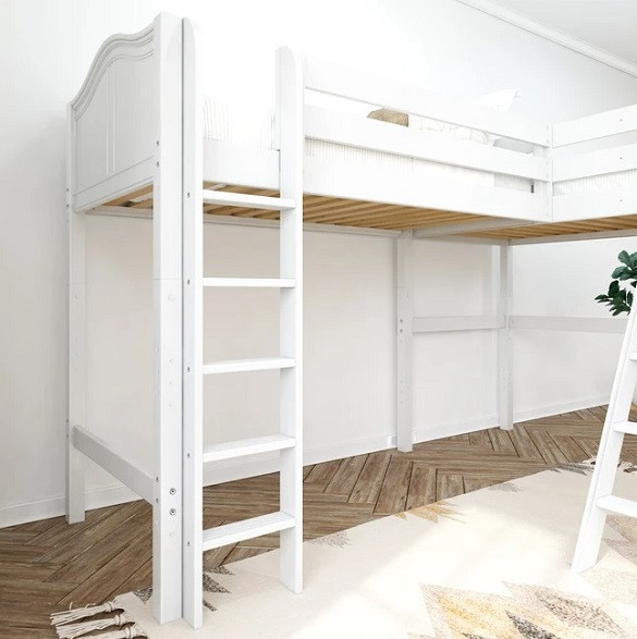 Perdue White Corner L Shaped Loft Bed Straight Ladder Detail Room