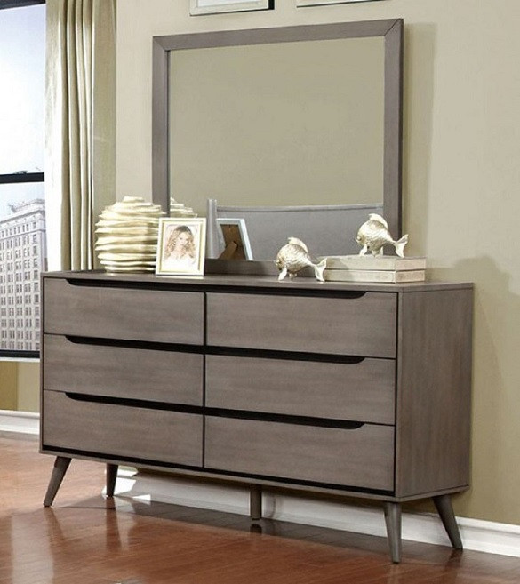 Gunnar Grey 6 Drawer Dresser shown with Optional Rectangle Mirror Room