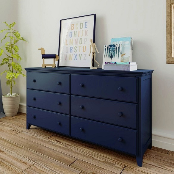 Baldwin Blue 6 Drawer Dresser Angled View Room