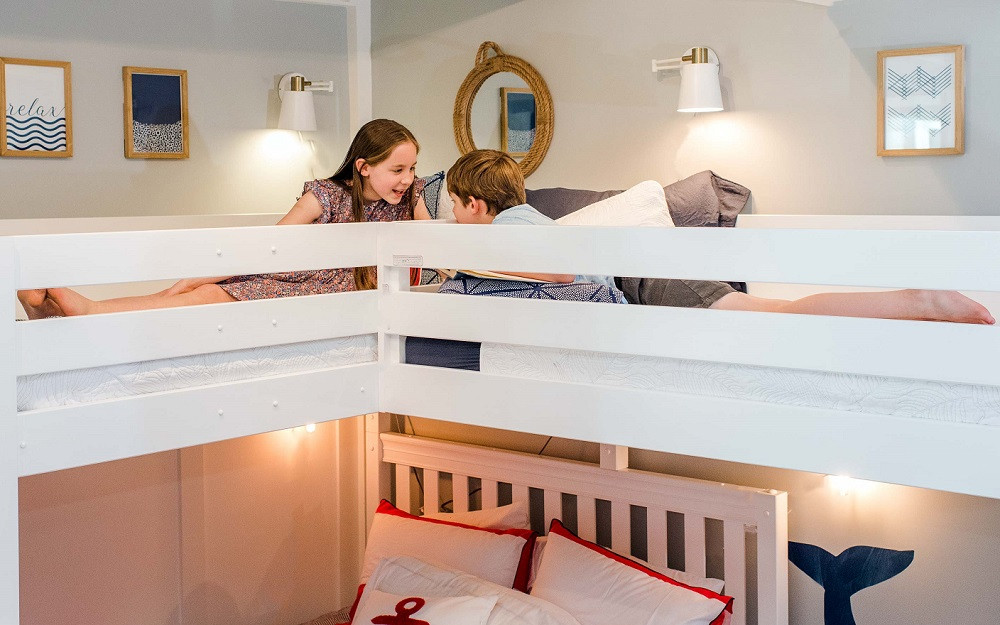 Elkhart White Sleeps 3 Bunk Beds with Stairs Top Beds Detail