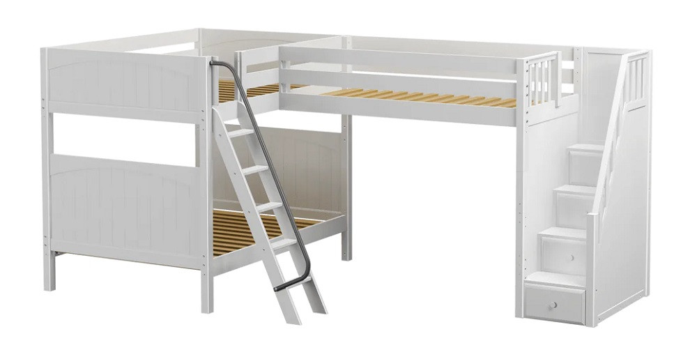 Elkhart White Full Size Sleeps 4 Bunk Beds with Stairs-Panel Ends Angled View