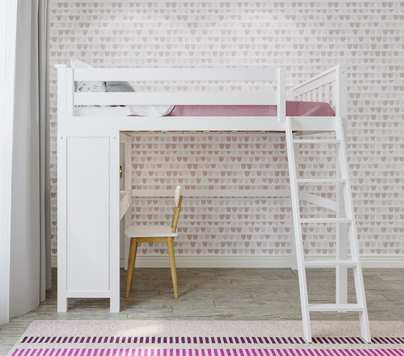 Anaya White Twin Loft Bed with Desk Front View Room 2