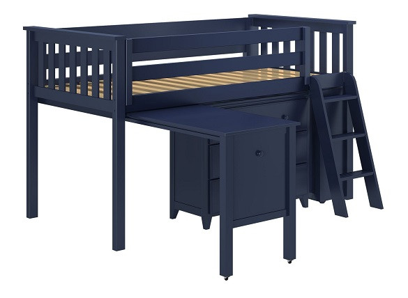 Baldwin Blue Twin Low Loft Bed with Desk and Dresser Left Side View 2