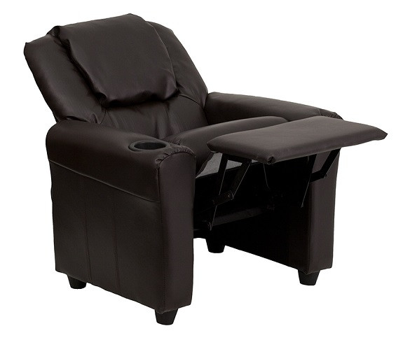 Child Recliner Leather with Headrest Reclined Brown