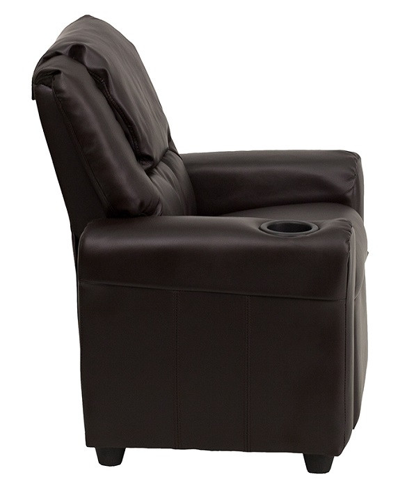 Child Recliner Leather with Headrest Reclined Side View Brown