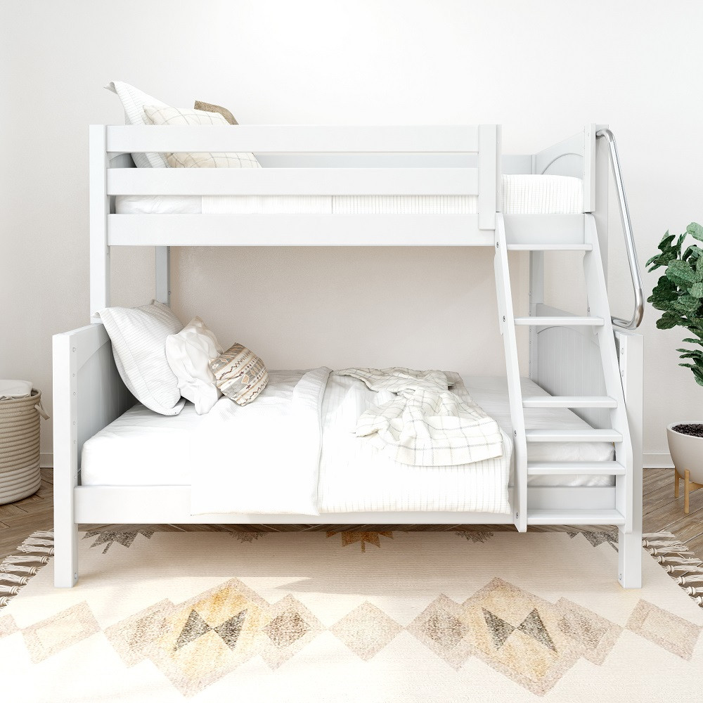 Stella White Twin over Full Low Bunk Beds for Kids-Panel Ends Front View Room