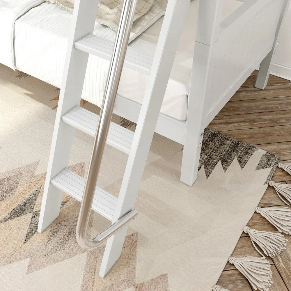 Stella White Twin and Full Size Low Bunk Beds for Kids Ladder Detail