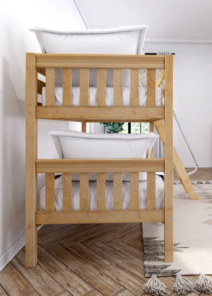 Stella Natural Twin over Twin Low Bunk Beds for Kids-Slatted Ends End View Room