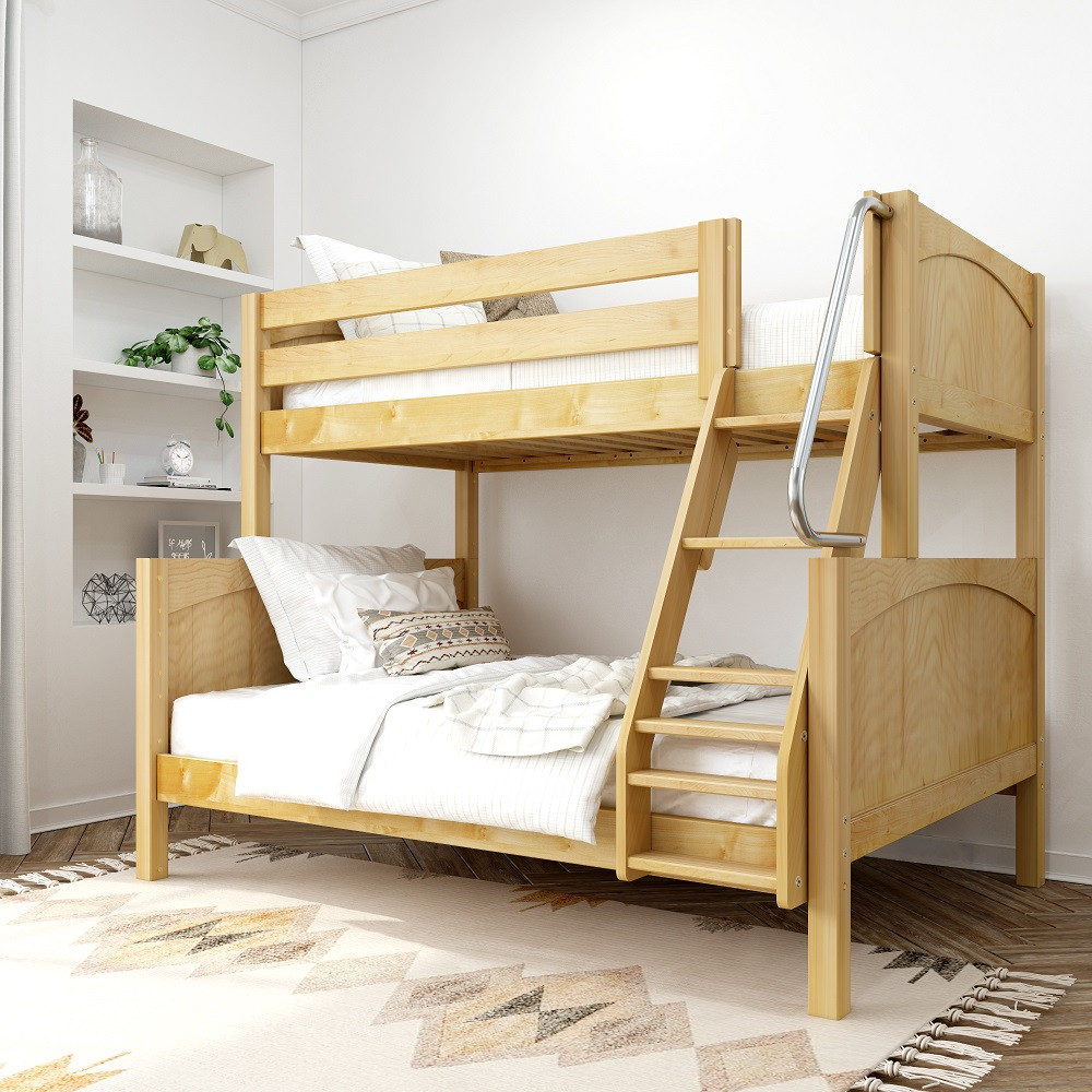 Stella Natural Twin over Full Low Bunk Beds for Kids-Panel Ends Angled View Room