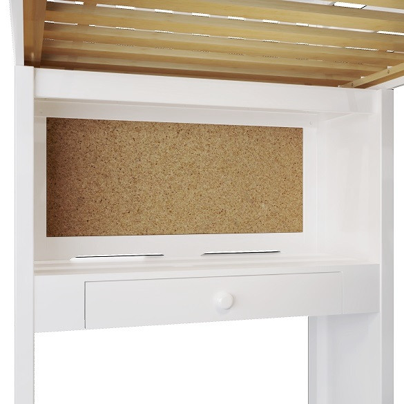 Anaya White Twin Loft Bed with Stairs and Desk Corkboard/Desk Detail