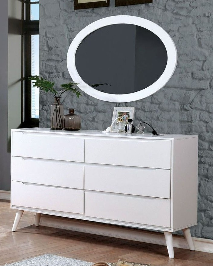Cadelle White 6 Drawer Dresser shown with Optional Oval Mirror Room