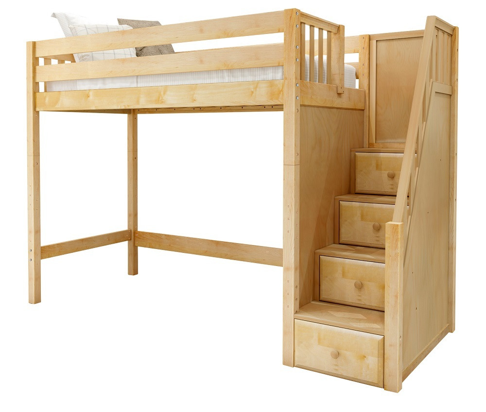 Hayes Natural Twin XL Loft Bed with Stairs