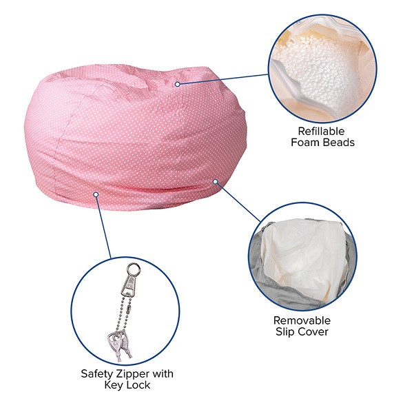 Soft Pink Dot Bean Bag Chairs for Teens Details